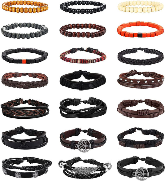 21Pcs Braided Leather Bracelets Prayer Beads for Meditation
