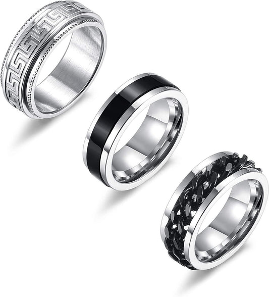3PCS Stainless Steel Band Fidget Rings Size 9